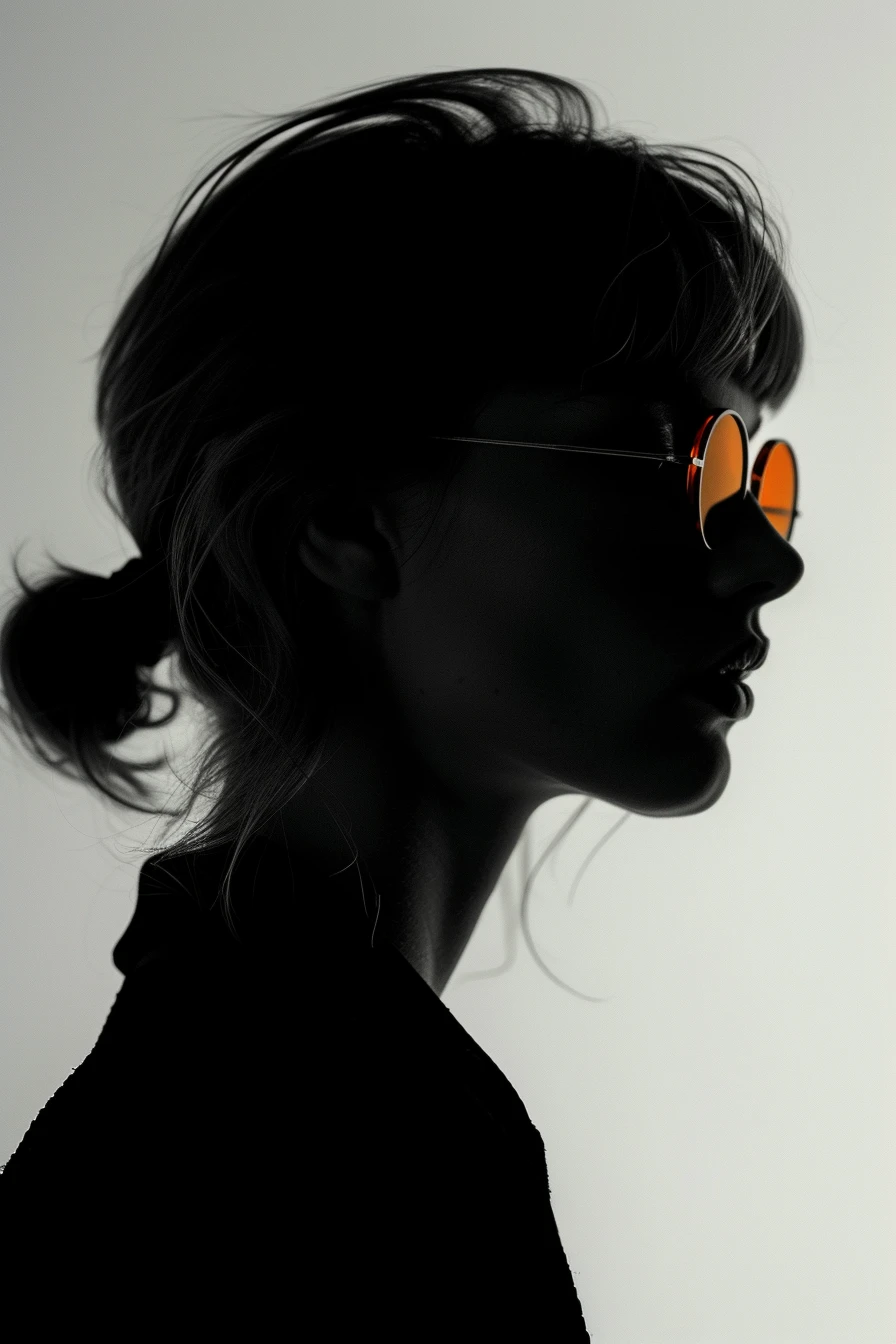 A silhouette of a woman wearing sunglasses, her face hidden in shadow, against a bright background.